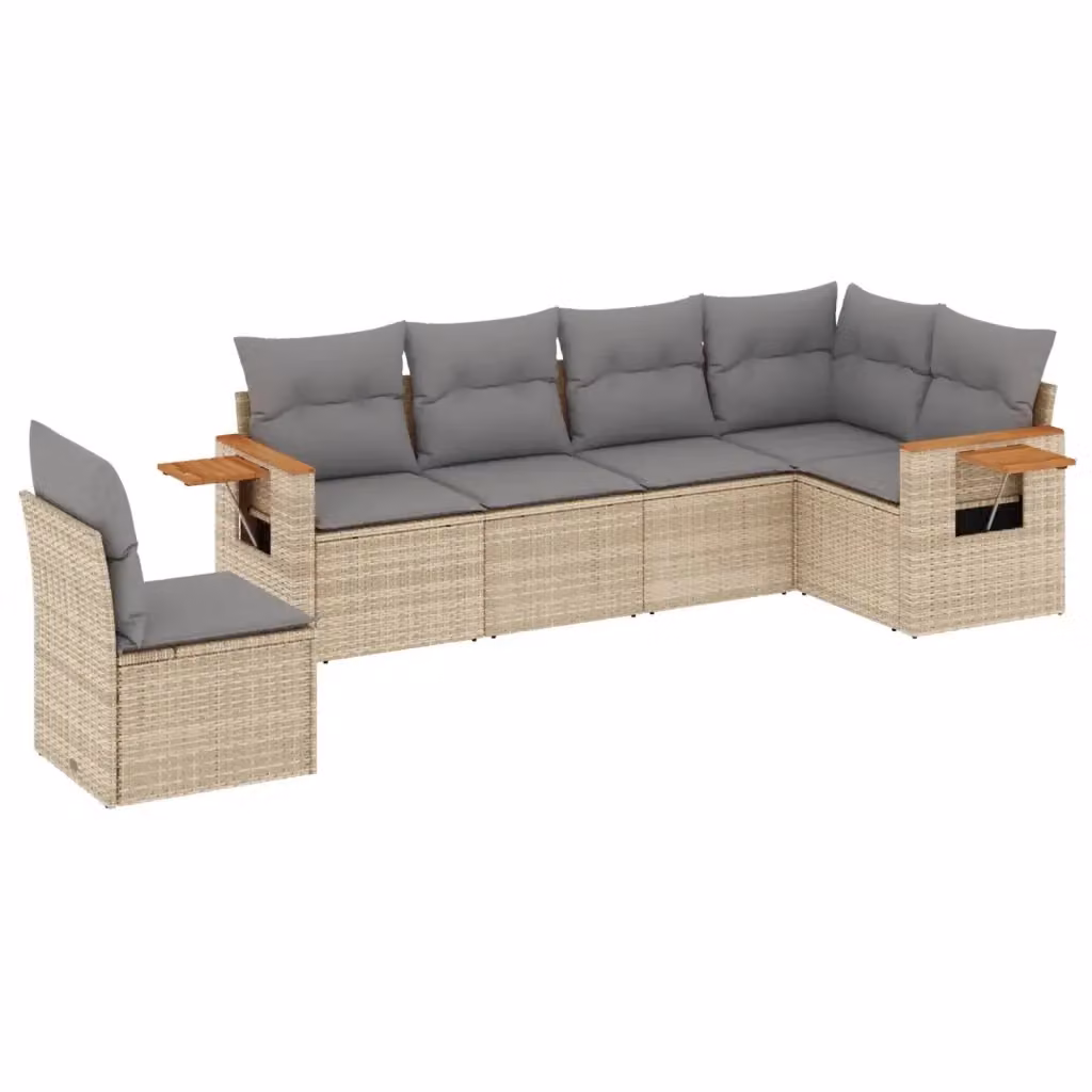 vidaXL Set Divano da Giardino a L 6 pz in Polyrattan con Cuscini Beige e Grigio – 2