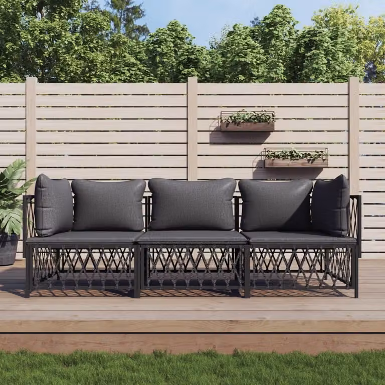 The Living Store Set da giardino 3 pezzi con cuscini in acciaio antracite