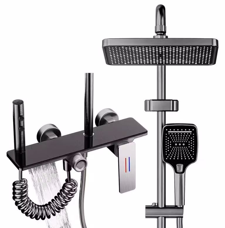 Set doccia, soffione a mano regolabile, doccetta ad alta pressione, colore grigio