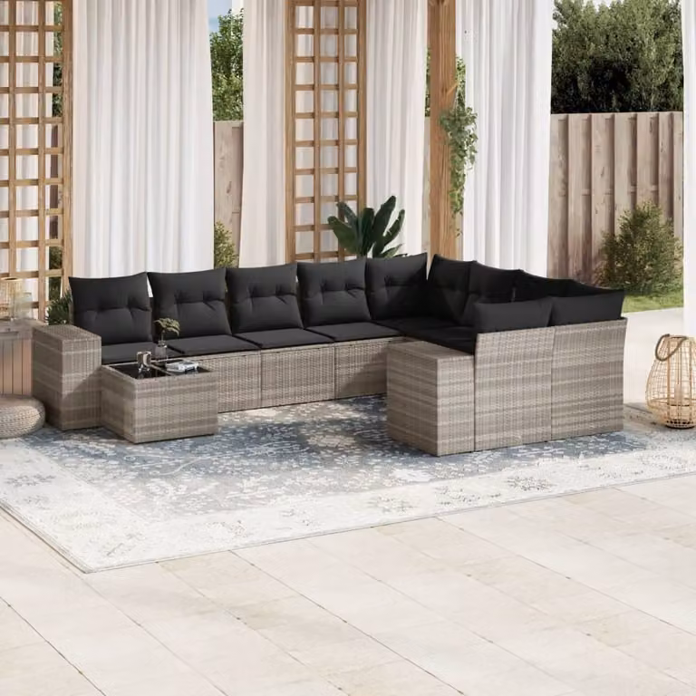 Maison Exclusive - Set Divano Giardino 10 pz con Cuscini Grigio Chiaro Polyrattan