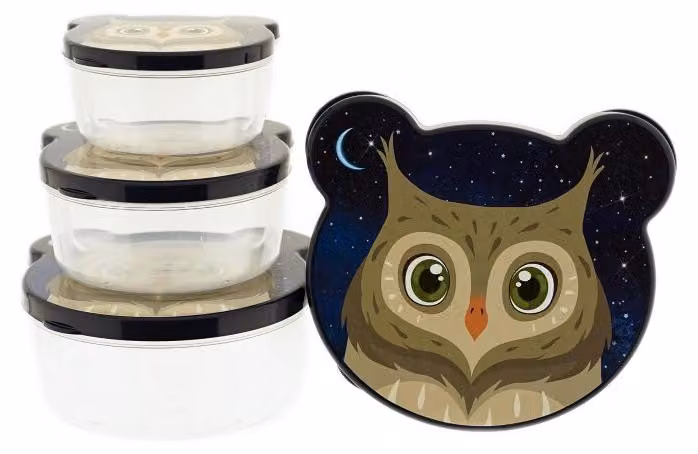 Contenitori per alimenti per bambini - Set da 4 con motivi di animali, senza BPA e impilabili - Gufo