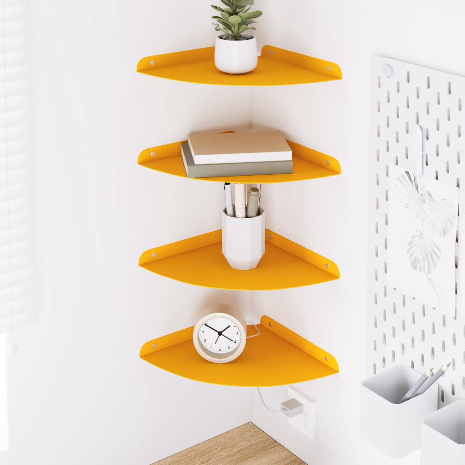 Set di 4 mensole da angolo sospese vidaXL in metallo giallo opaco per soggiorno, cucina o bagno