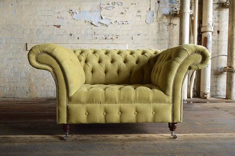Chesterfield Sessel Fernseh Couch 1Sitzer Sofa Textil Stoff Couchen Polster Grün