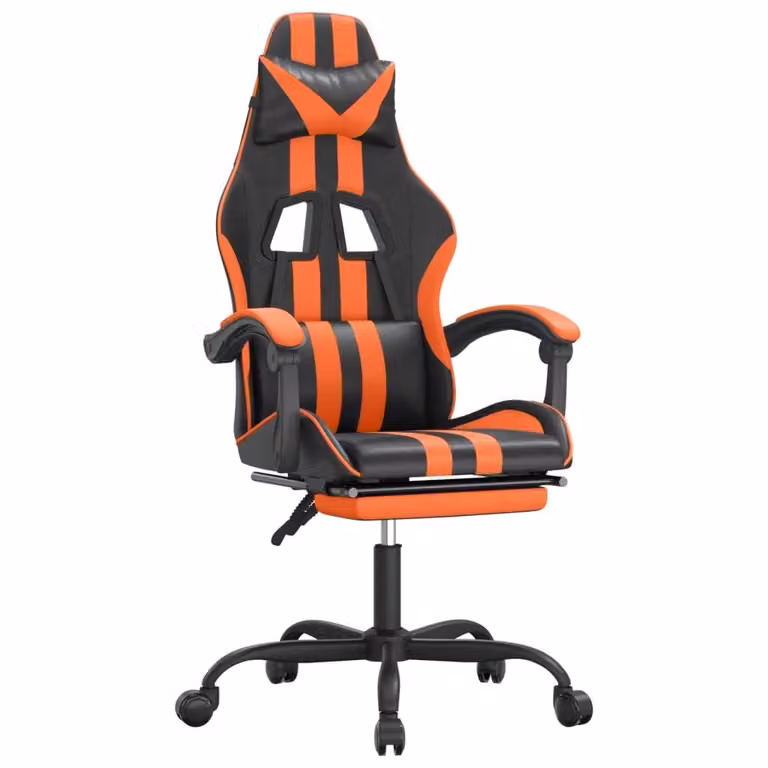 Sedia da Gaming con Poggiapiedi Nero e Arancione in Pelle finta