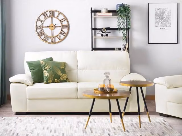Divano moderno da soggiorno Beliani a 3 posti in ecopelle color bianco e beige L: 195 cm, H: 90 cm, P: 74 cm – 1