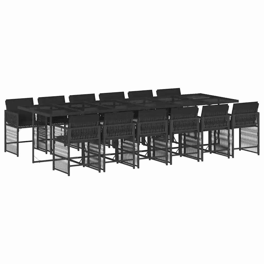 Set da pranzo da giardino vidaXL in polyrattan nero con cuscini e tavolo in vetro, 13 pezzi – 2