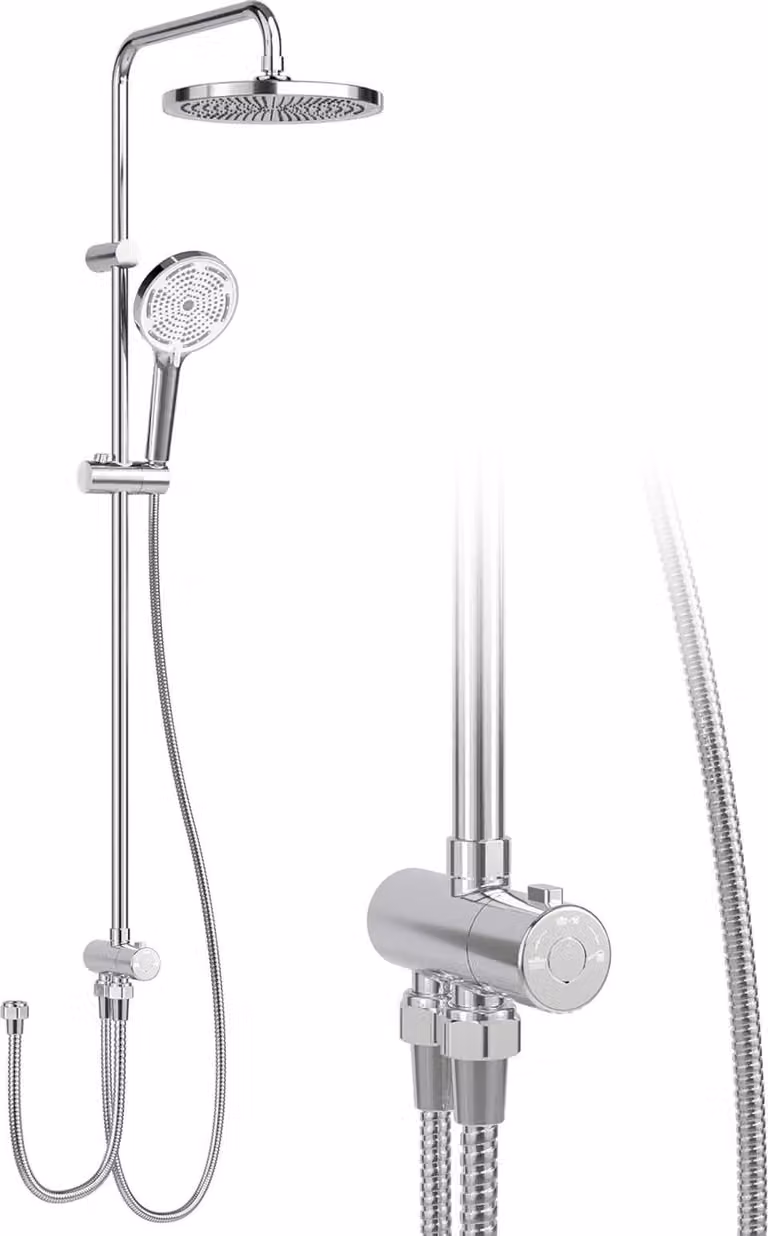 Sistema doccia per il bagno - Set doccia a pioggia con miscelatore - Acciaio inox 304 - Soffione doccia a pioggia - Doccetta - Ripiano - Caldo/Freddo - Argento