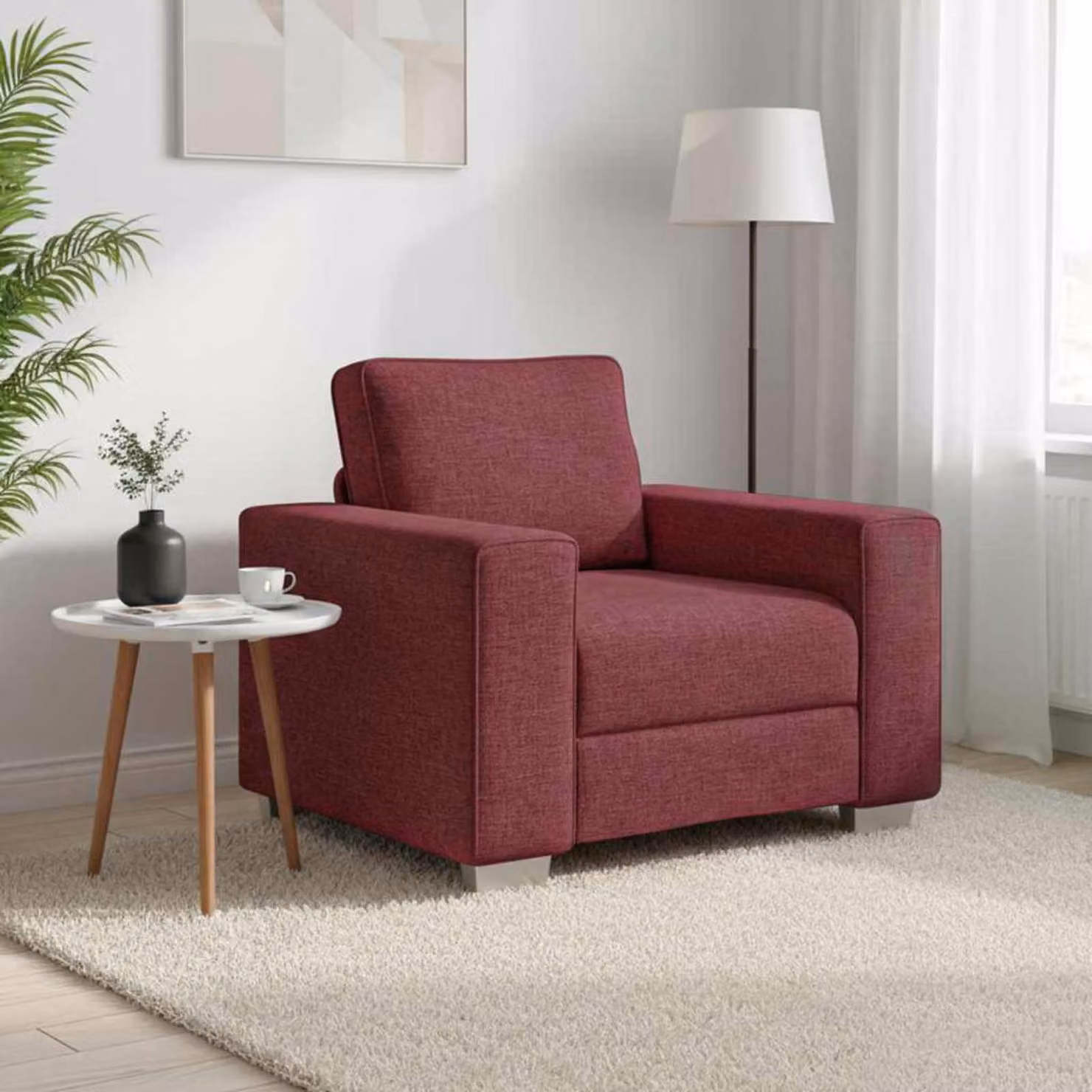 Poltrona Sofa vidaXL in Tessuto Rosso per Soggiorno con Braccioli