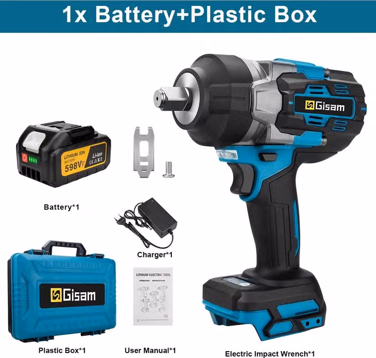 Avvitatore a impatto a batteria - Brushless 18 V - 2800 Nm - Attacco quadrato da 1,27 cm - 1 batteria - Valigetta in plastica - Colore oro