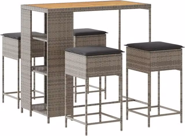 Set da Giardino Moderno in Polyrattan Grigio con Tavolo in Legno di Acacia