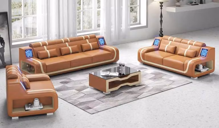 Wohnzimmer Komplette Ledersofas Couchgarnitur Sofagarnitur Braun 3tlg
