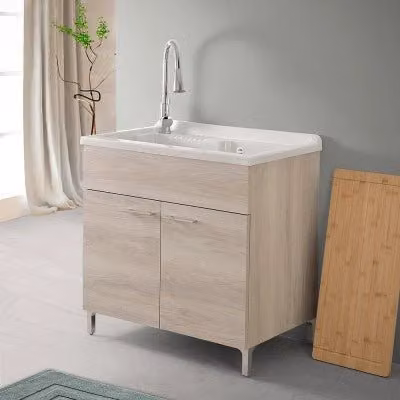 Mobile lavatoio moderno in rovere grigio con vasca e kit di scarico L 80 cm x P 50 cm