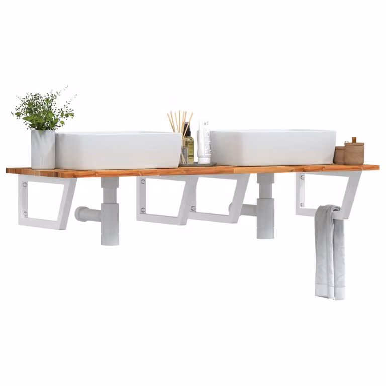 vidaXL Ripiano da parete per lavabo in legno di acacia oliato e metallo, marrone e bianco