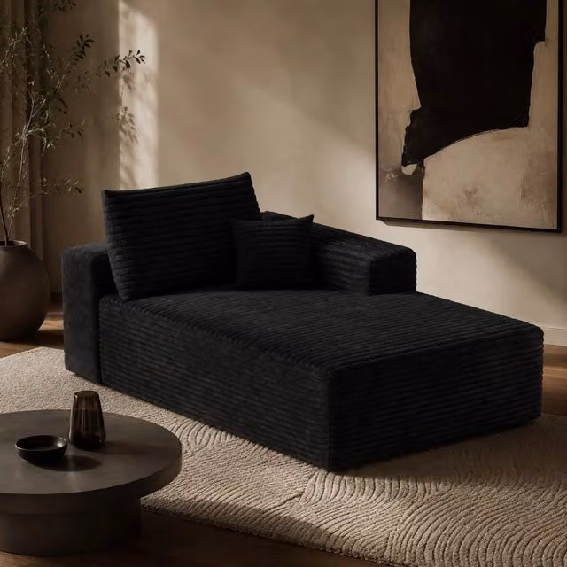 Divano letto modulare MIVRAY con chaise longue reversibile in velluto a coste nero per soggiorno e camera da letto – 1