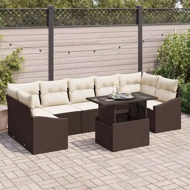 Set Divano da Giardino 8 pz Marrone e Crema polyrattan 3348954