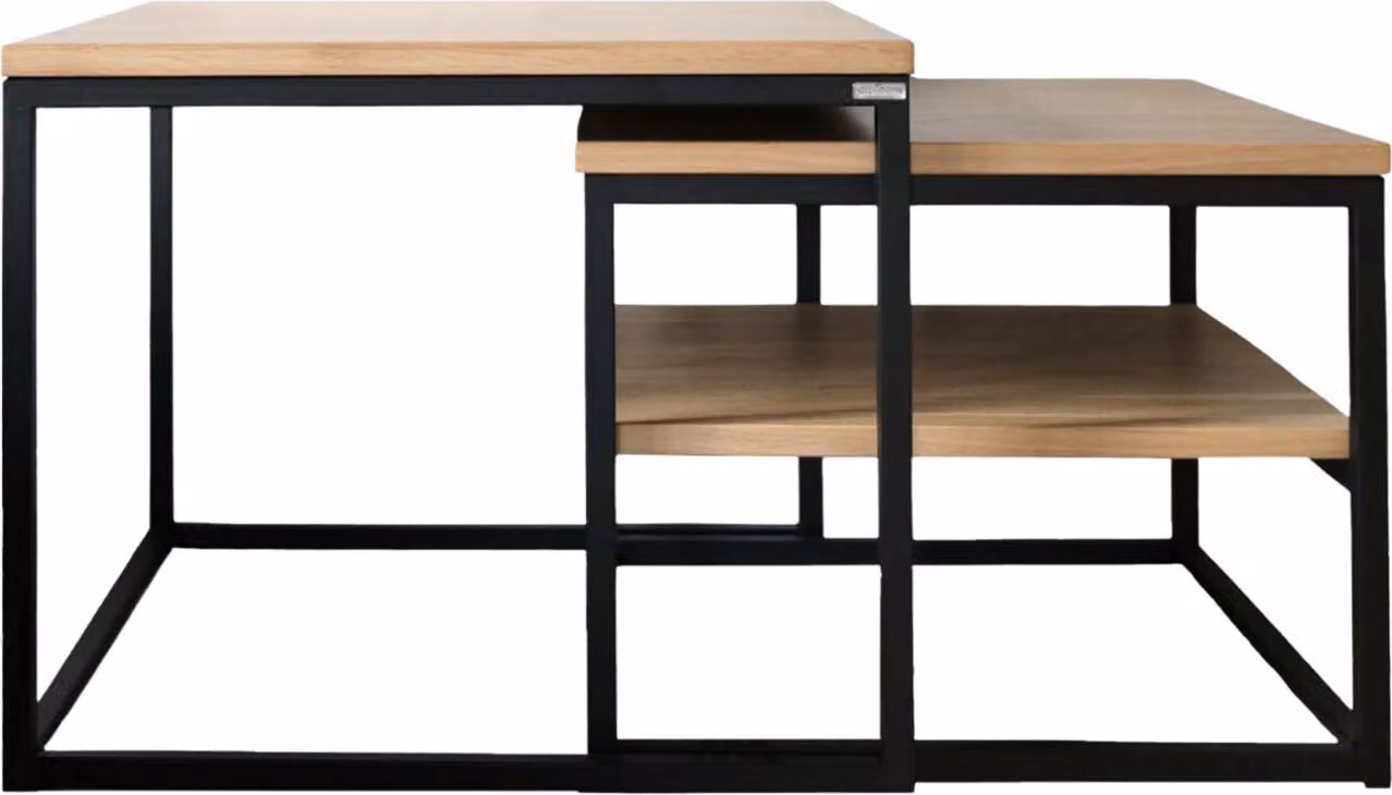holz4home® Set di 2 tavolini in legno di quercia di alta qualità I Tavolo quadrato da soggiorno in stile industriale I Senza ripiano I Tavolo in legno con struttura in metallo