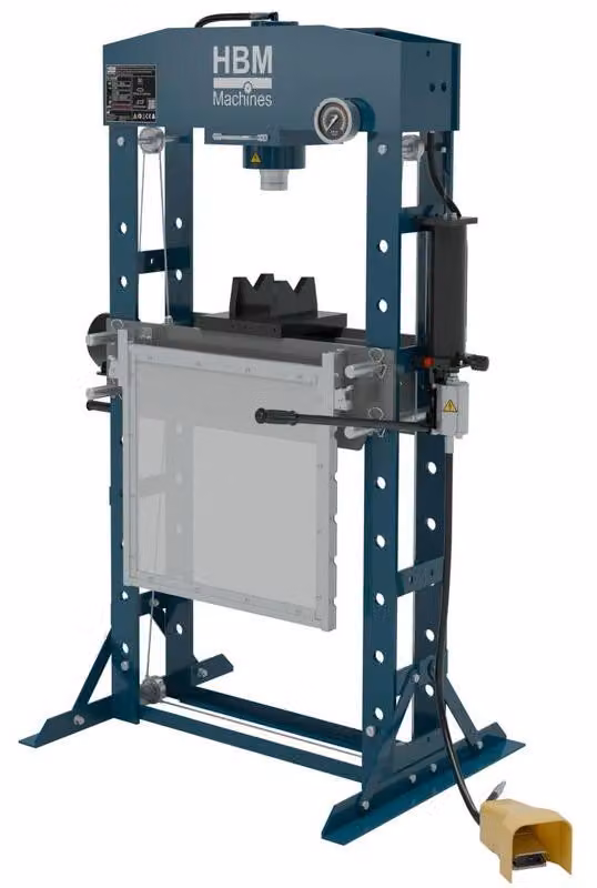 Pressa professionale HBM da 50 tonnellate, pressa da officina, con telaio di sicurezza