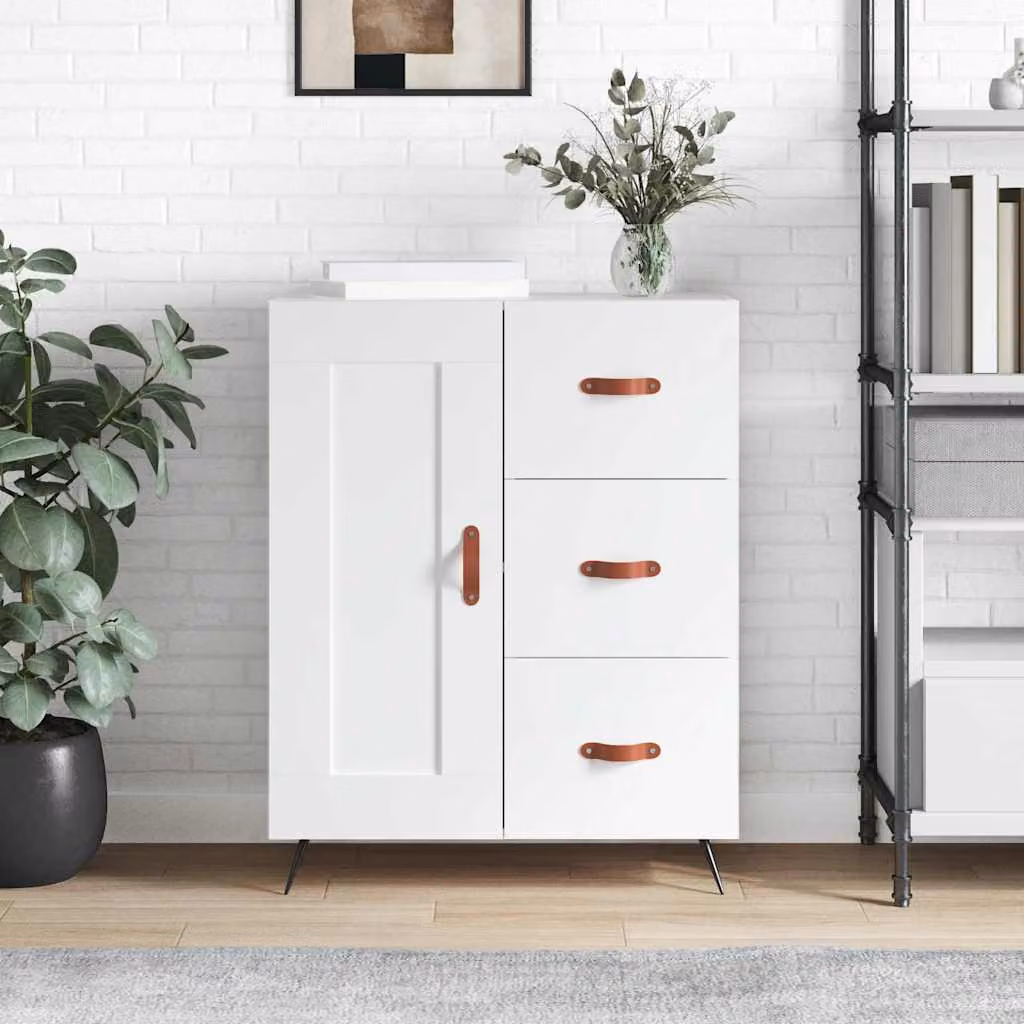 Credenza bianca vidaXL in legno e metallo, L 69,5 cm x P 34 cm x H 90 cm