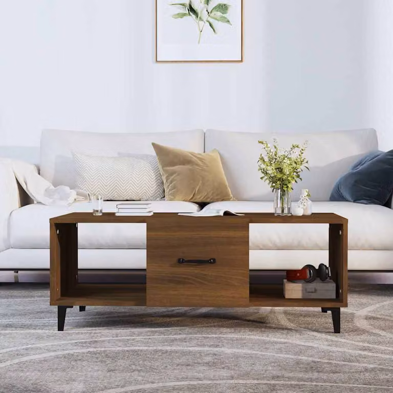 Tavolino da caffè vidaXL in legno multistrato color rovere marrone, design minimalista rettangolare, L 102 x P 50 x H 40 cm