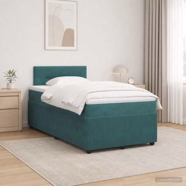 Letto box spring ibrido vidaXL in velluto verde con materasso a molle insacchettate e base contenitore L/P: 120 x 200 cm – 1