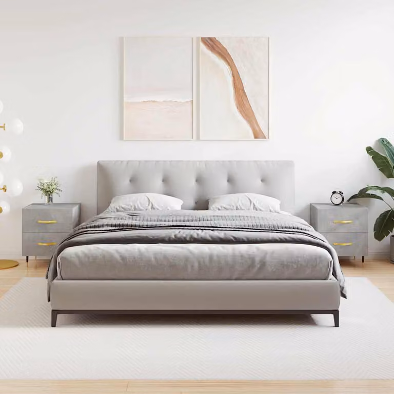 Set di 2 comodini vidaXL in legno e metallo, colore grigio cemento, L 40 cm x P 35 cm x H 47,5 cm