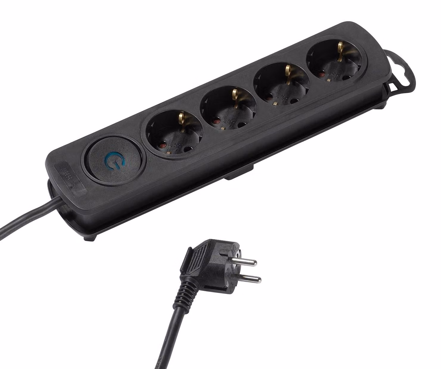 VIVanco™Multipresa Nera 4 Schuko, Cavo 1,4 M, ON/OFF Appendibile, Con Avvolgicavo