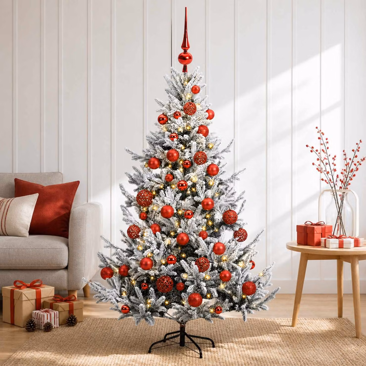 Albero di Natale artificiale vidaXL verde con palline bianche e 150 LED luce bianca calda, Altezza: 120 cm
