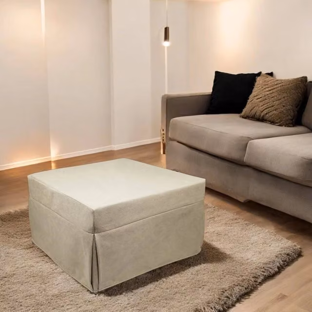 Pouf trasformabile in letto Arno Talamo Italia, modello salvaspazio in tessuto sfoderabile, Beige, L: 78 cm, P: 78 cm, H: 45 cm