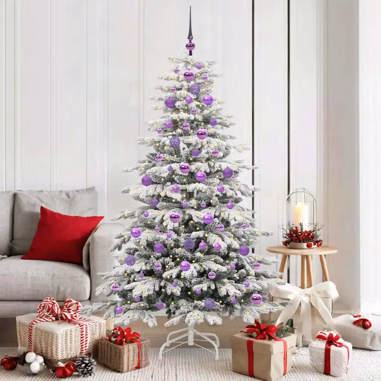 Albero di Natale artificiale vidaXL bianco con luci LED bianco caldo e rami pieghevoli, Altezza: 180 cm