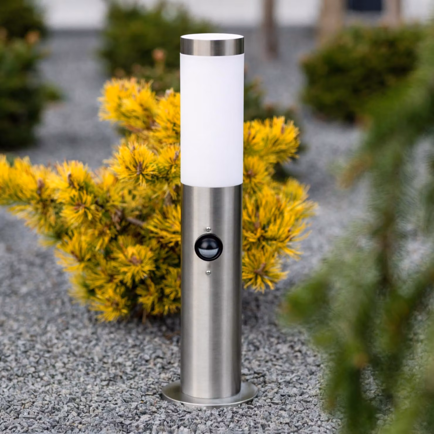 LUMILED lampada da terra per esterni 45cm con rilevatore di movimento IP44 acciaio inox E27 luce da giardino argento lampada da terra luce da sentiero luce da esterno