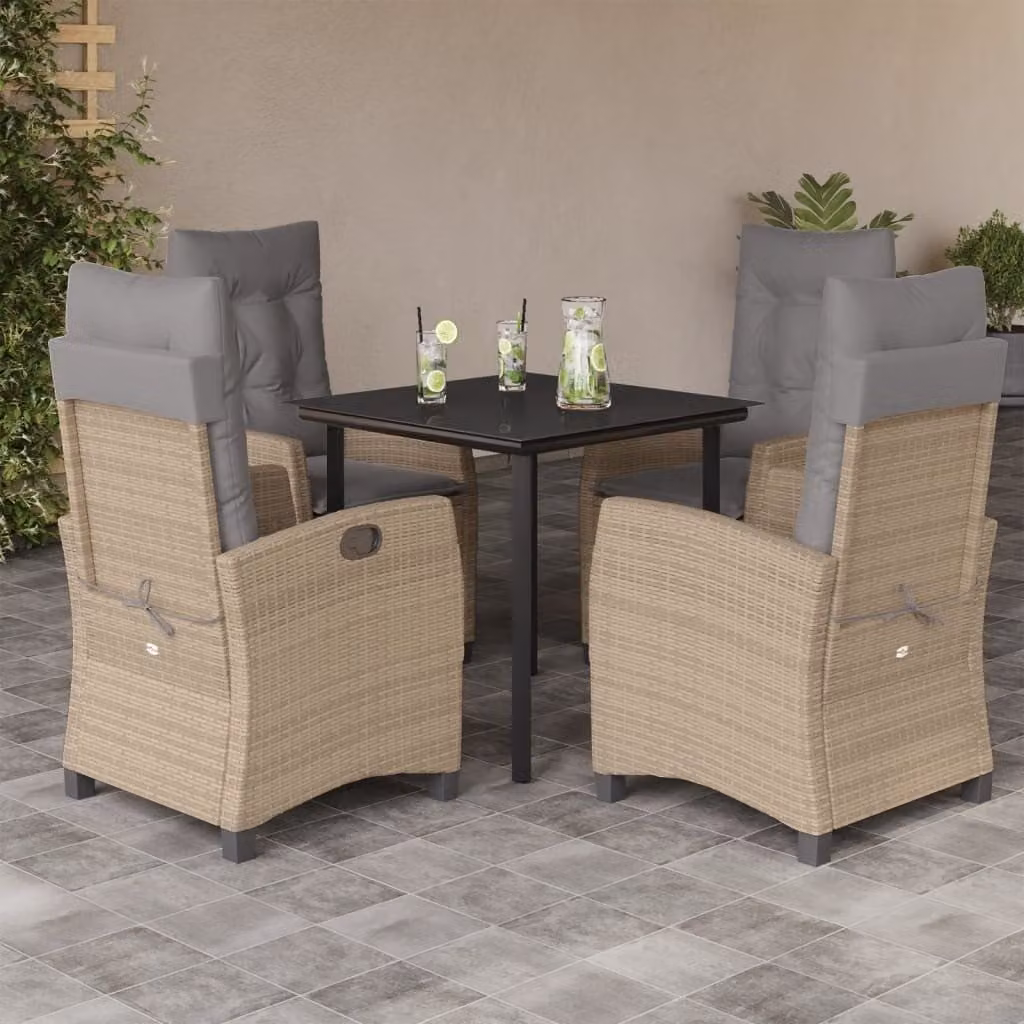 Maison Exclusive - Set Pranzo da Giardino 5 pz con Cuscini Beige Misto Polyrattan