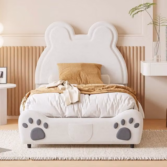 Letto imbottito KOMHTOM in velluto bianco per cameretta bambini L/P/H: 200 x 90 x 103 cm