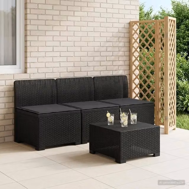 Divano da esterno-Divano da Giardino 3 posti con cuscini in look rattan PP 467550