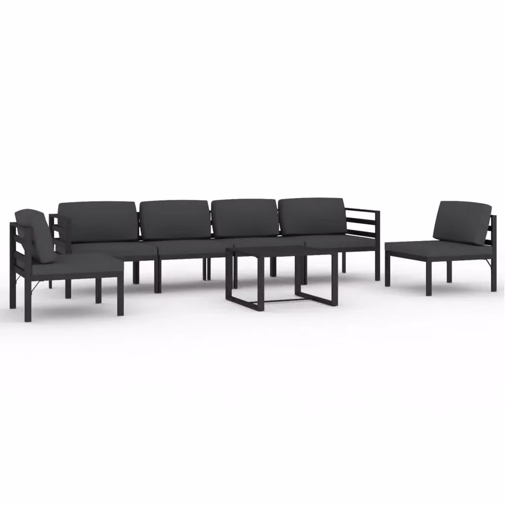 vidaXL Set Divani da Giardino 7 Pezzi Moderno in Alluminio Antracite con Cuscini e Tavolino – 2