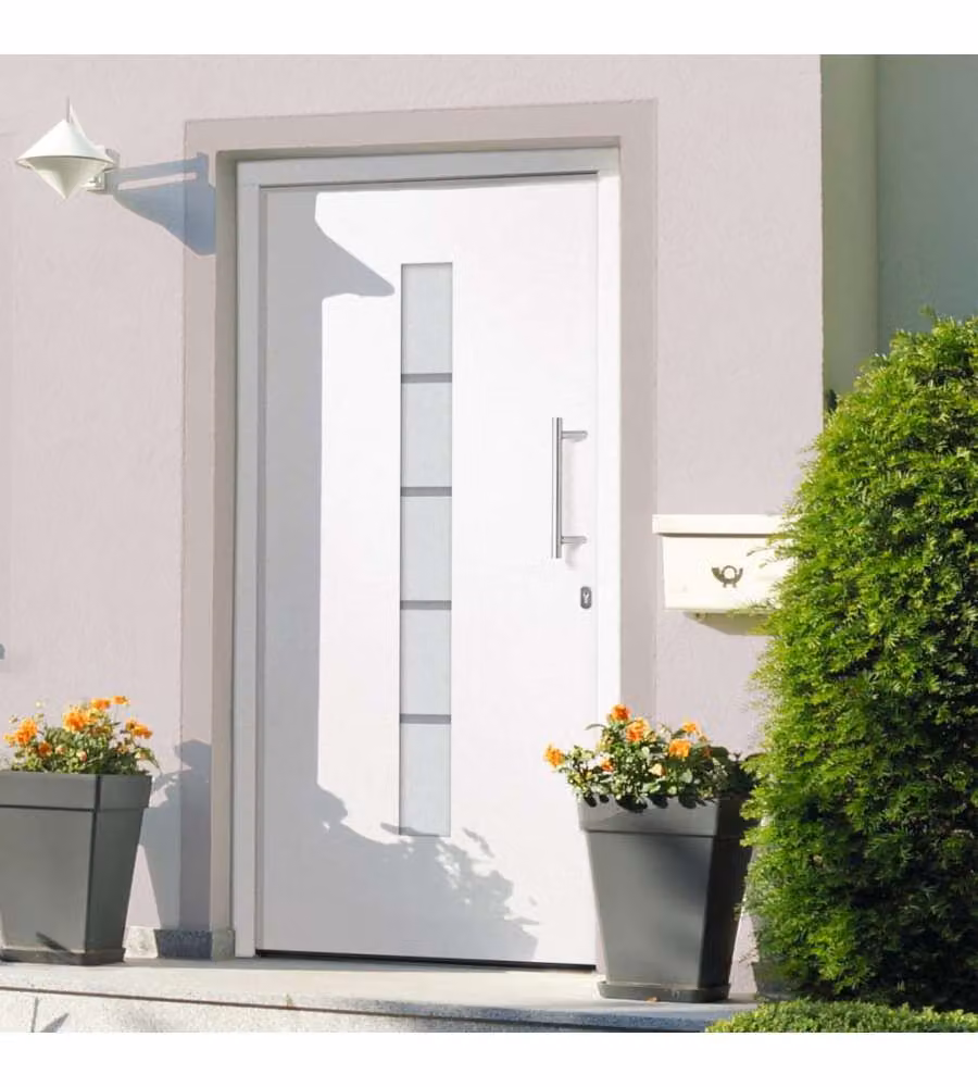 Porta d'Ingresso Moderna in Alluminio e Plastica Bianca vidaXL L: 100 cm, H: 210 cm