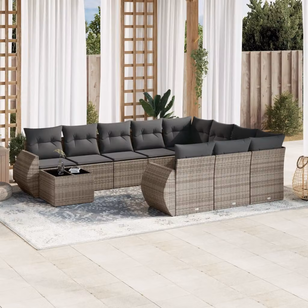 Set di divani da giardino vidaXL in polyrattan grigio con cuscini 11 pz – 1