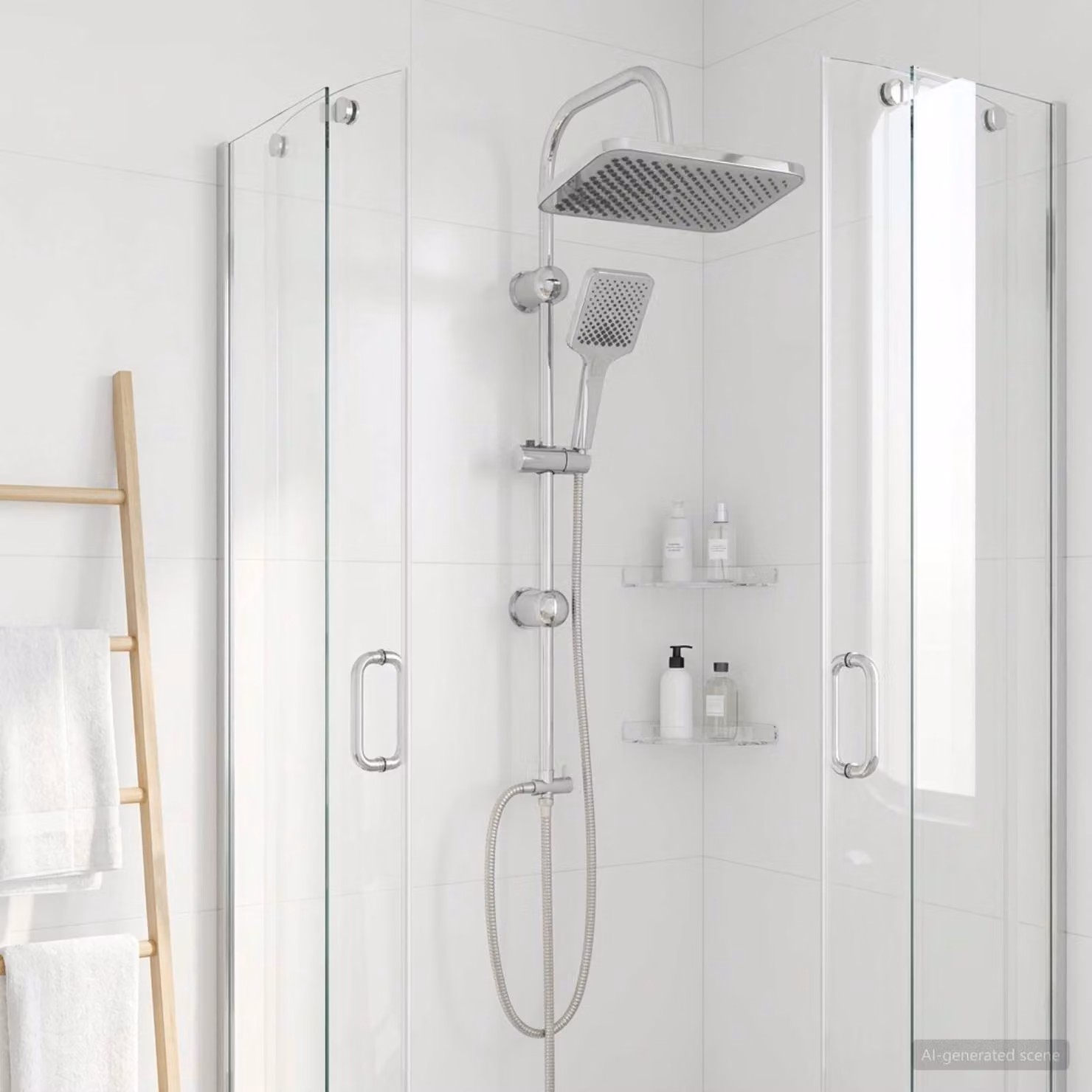 vidaXL Sistema doccia con soffione e doccino in acciaio inox cromato argento per montaggio a parete