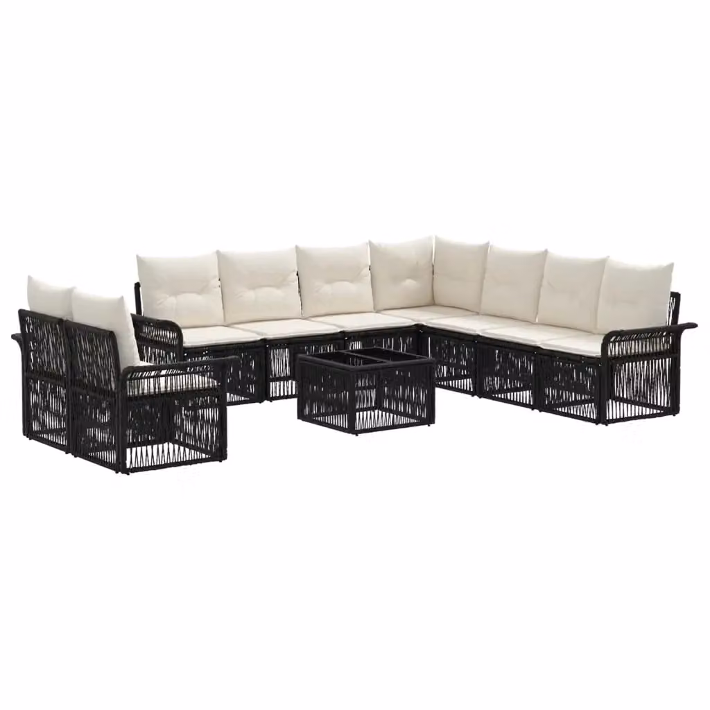 Set Divano da Giardino vidaXL 10 Pezzi Nero con Cuscini e Tavolino in Polyrattan e Acciaio – 2