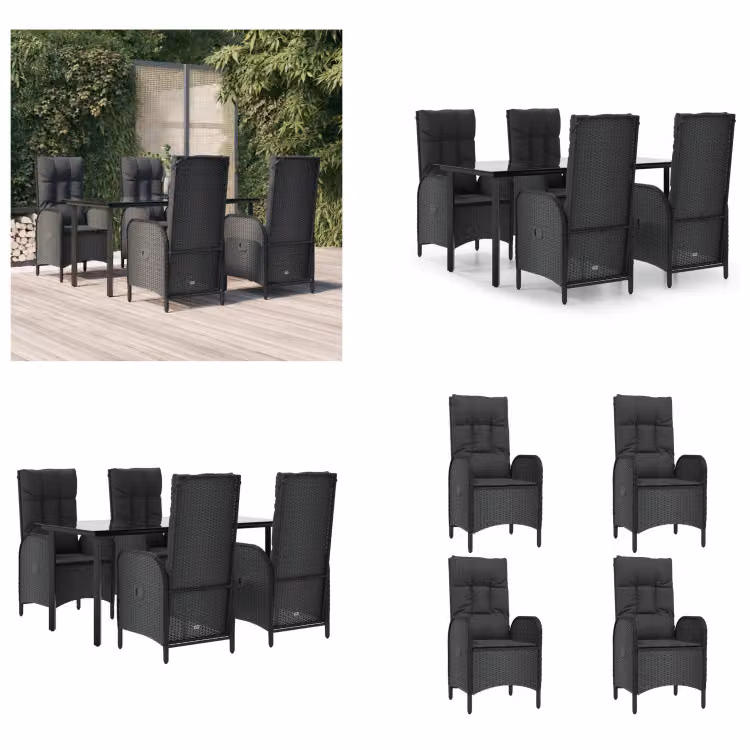 vidaXL Set da pranzo da giardino 5 pezzi con cuscini in poly rattan nero - Set da pranzo da giardino - Set da pranzo da giardino - Set da pranzo da terrazza