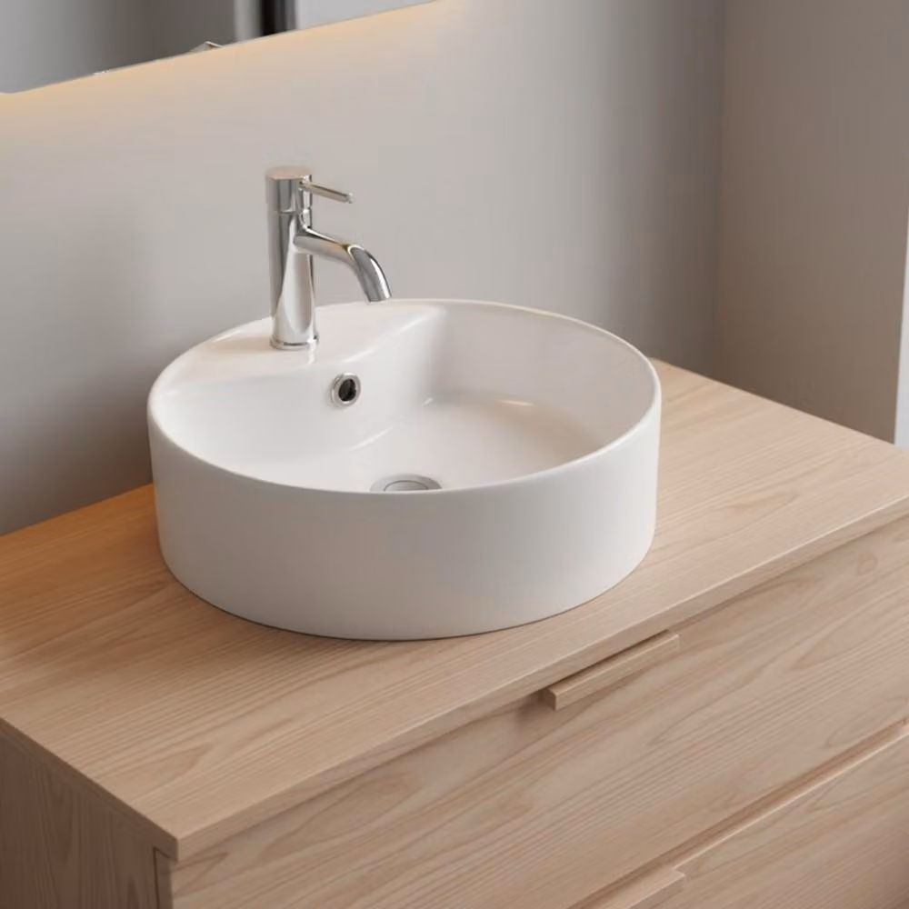 Lavabo da appoggio rotondo 1 vasca in Vetroceramica bianco lucido 46x46 – Modello LAV618