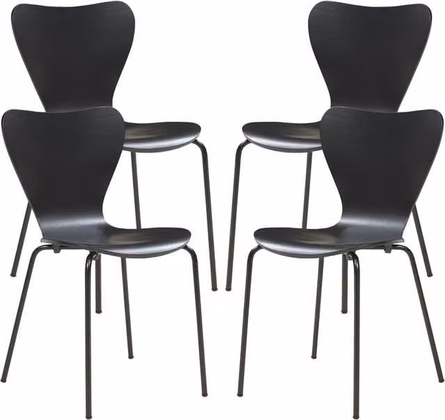 Set di 4 sedie da sala impilabili en.casa in legno di betulla e metallo nero opaco