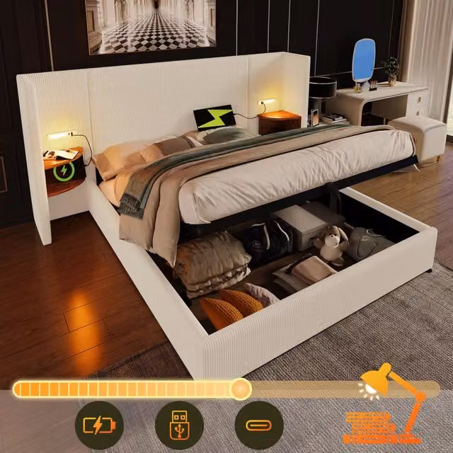 letto imbottito corduroy beige 160 x 200 cm