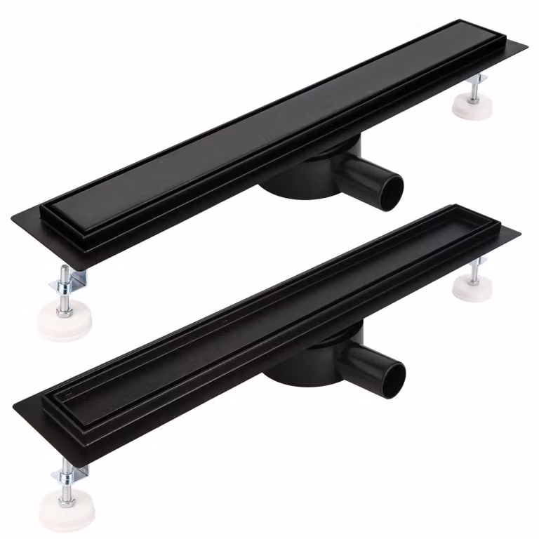 Scarico a pavimento per doccia, 110 cm, nero opaco, 2-in-1, rotazione a 360°, altezza regolabile
