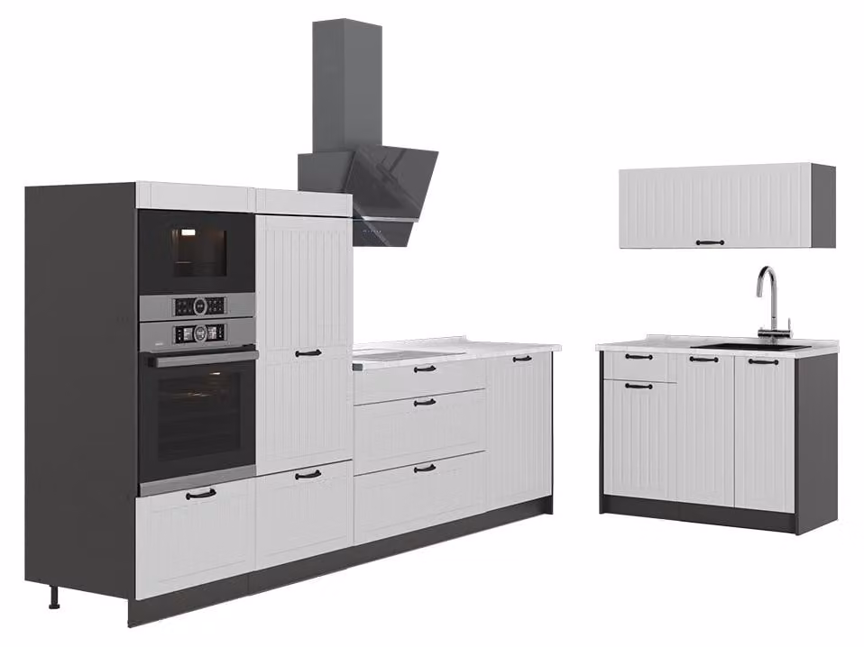 Cucina Vicco Fame-Line Bianco rustico/Antracite 380 cm, PL Marmo, Model 64082