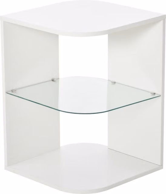 Comodino Moderno HOMCOM a 3 Livelli con Ripiano Regolabile in Truciolato e Vetro Temperato, Bianco, L/P/H: 40 x 40 x 56 cm