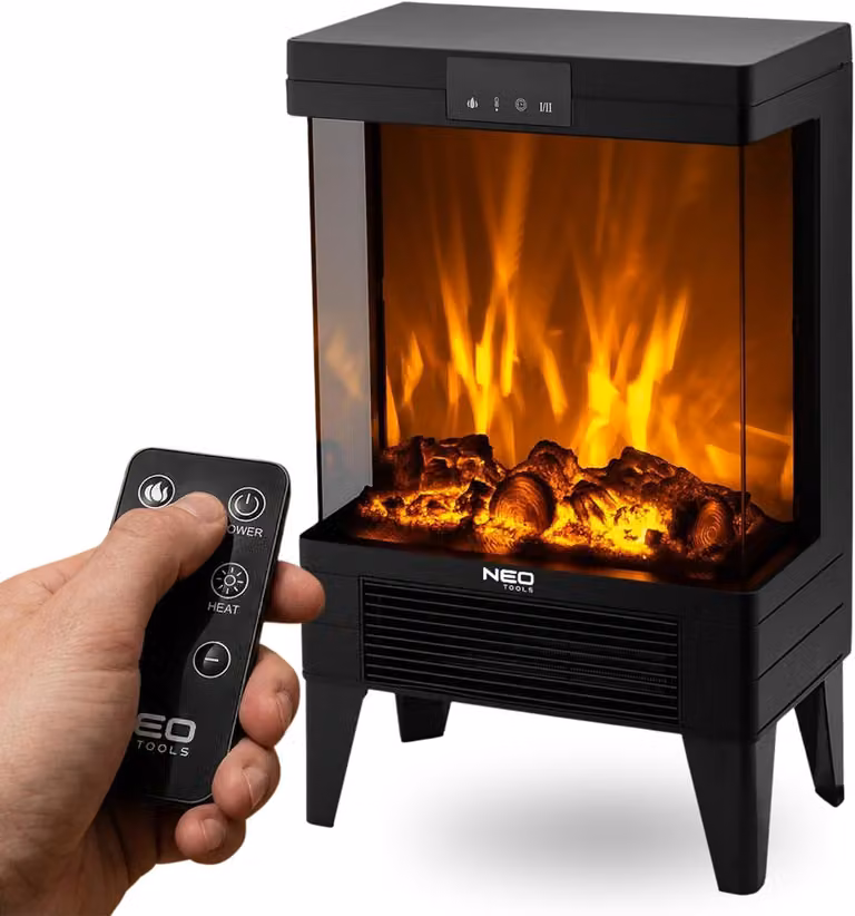 NEO TOOLS: Stufa elettrica a camino, 2000W, con effetto camino, telecomando e timer
