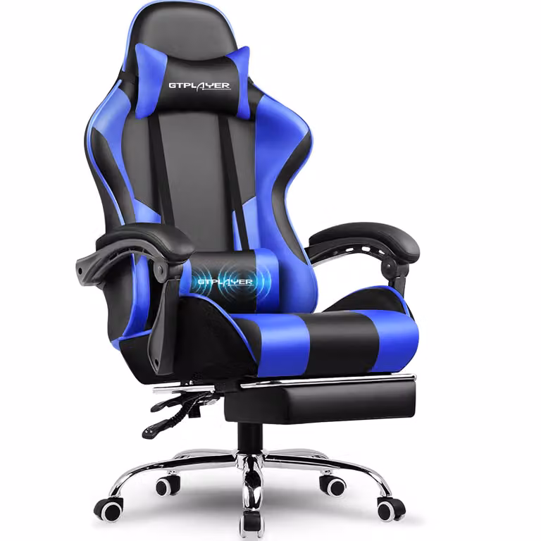 Sedia da gaming GTPLAYER, sedia da ufficio, sedia ergonomica per computer, sedia da gaming con supporto lombare massaggiante, poggiapiedi e poggiatesta