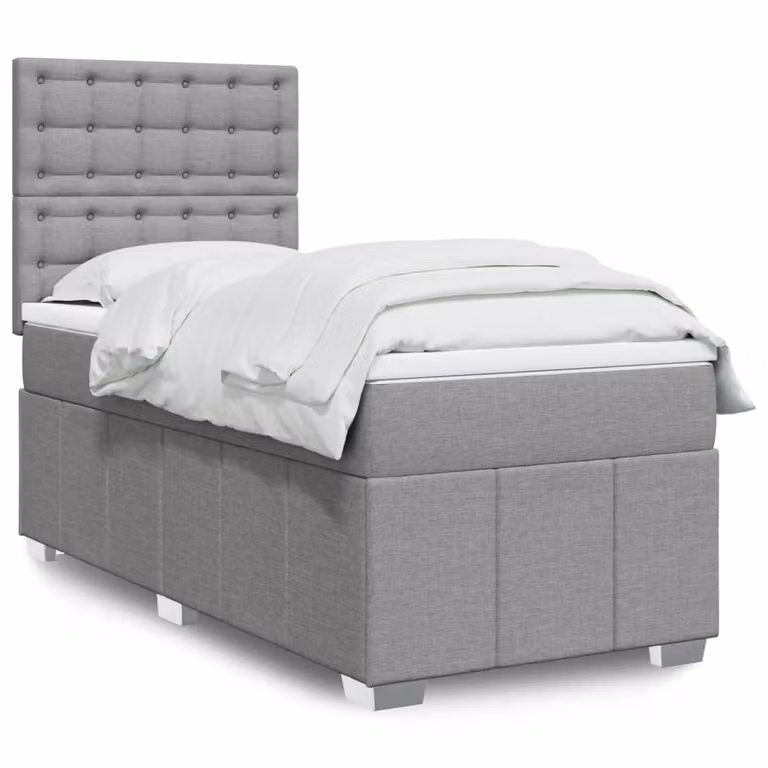 vidaXL Giroletto a Molle Ibrido con Materasso in Tessuto Grigio Chiaro e Bianco, L/P/H: 80 x 200 cm