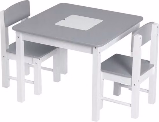 Tavolo per bambini con 2 sedie - sicuro e stabile - design eterno - adatto a diverse camere da bambino - costruzione in MDF - grigio/bianco