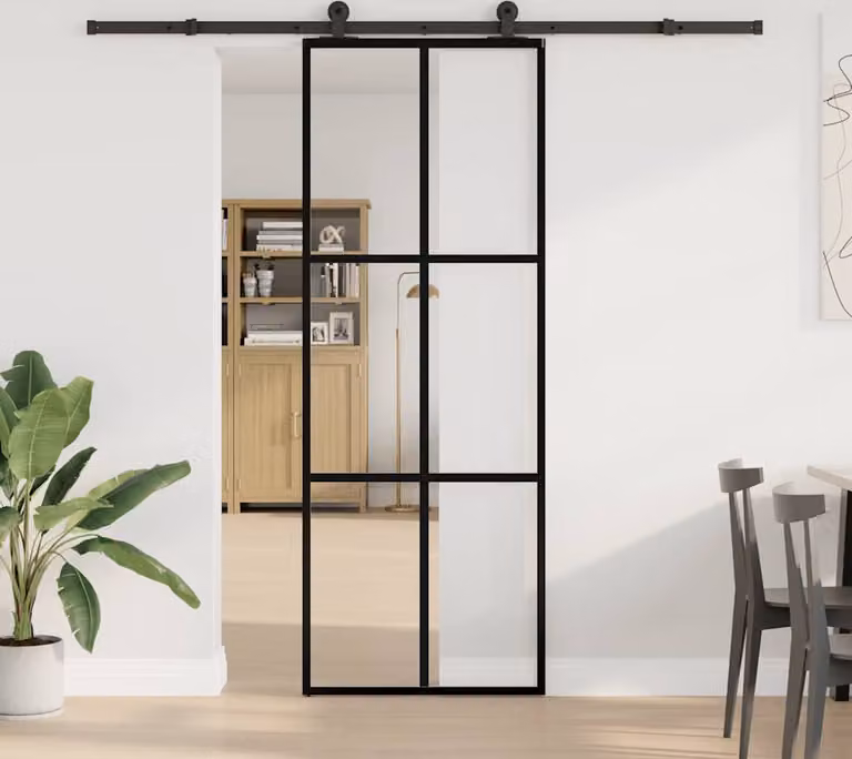 Porta Scorrevole con Ferramenta 76x205cm Vetro ESG Alluminio